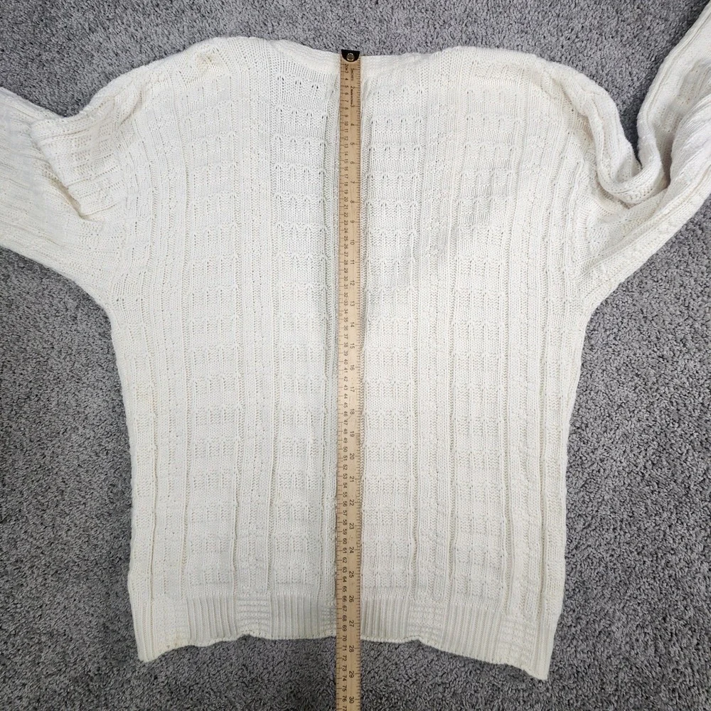 Vintage Van Heusen Cardigan Mens Medium Sweater Ivory Cable Knit Grandpa Coastal